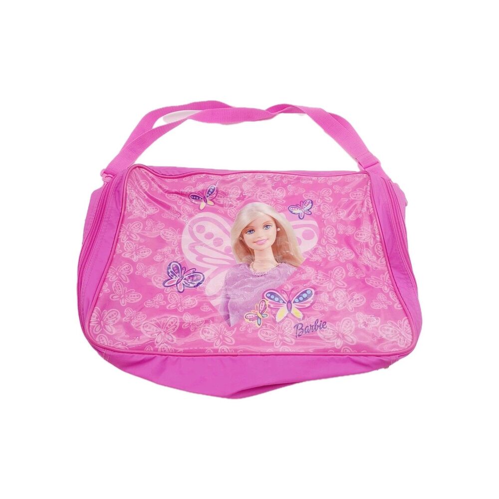 Vtg Barbie Shoulder Bag Vinyl Butterflies Overnight PJ Skate Doll Clothes Bag